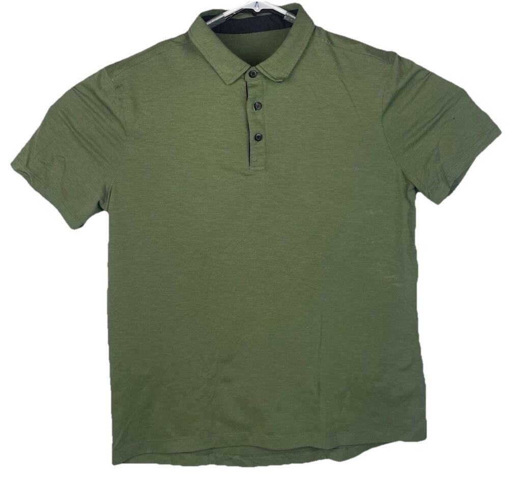 Lululemon Shirt Men's Medium Green Polo Short Sleeve Athleisure Performance Golf